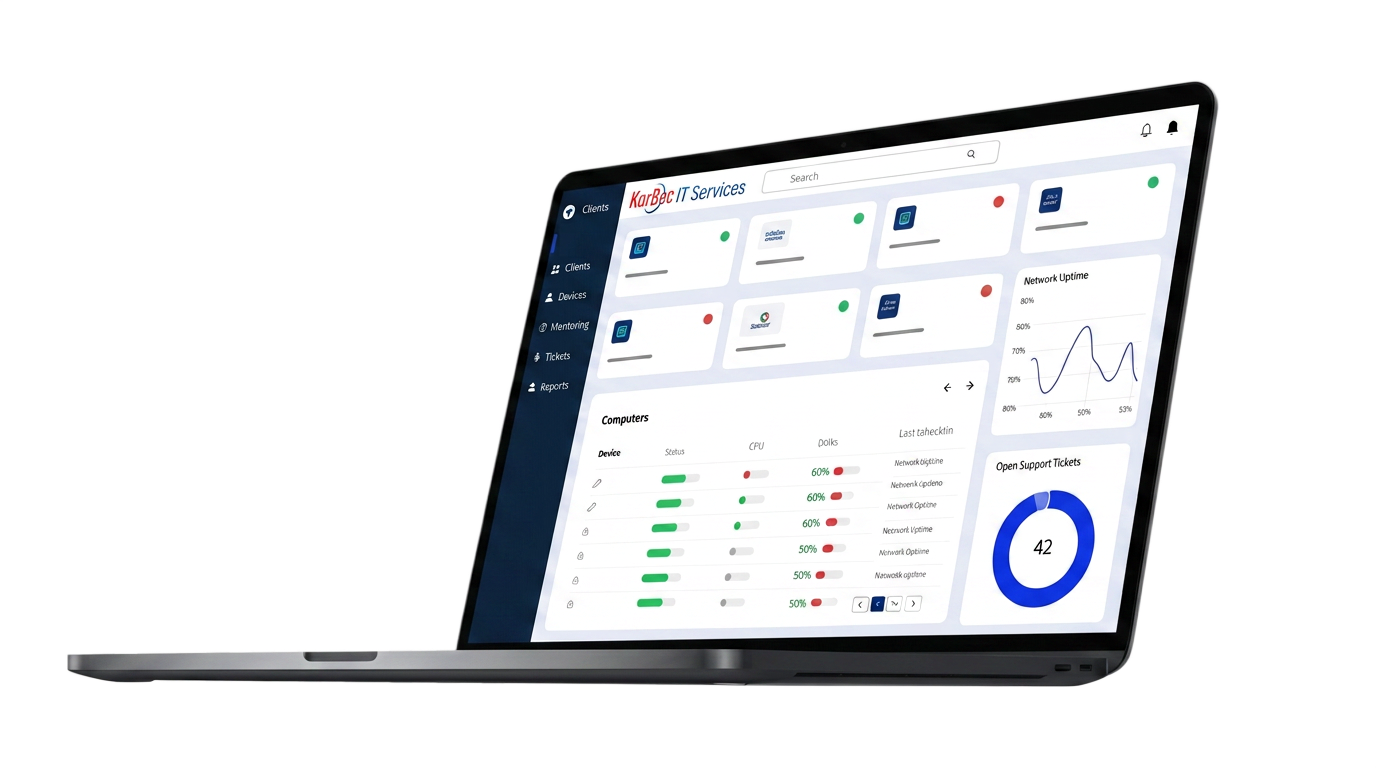 KarBec IT monitoring dashboard on laptop